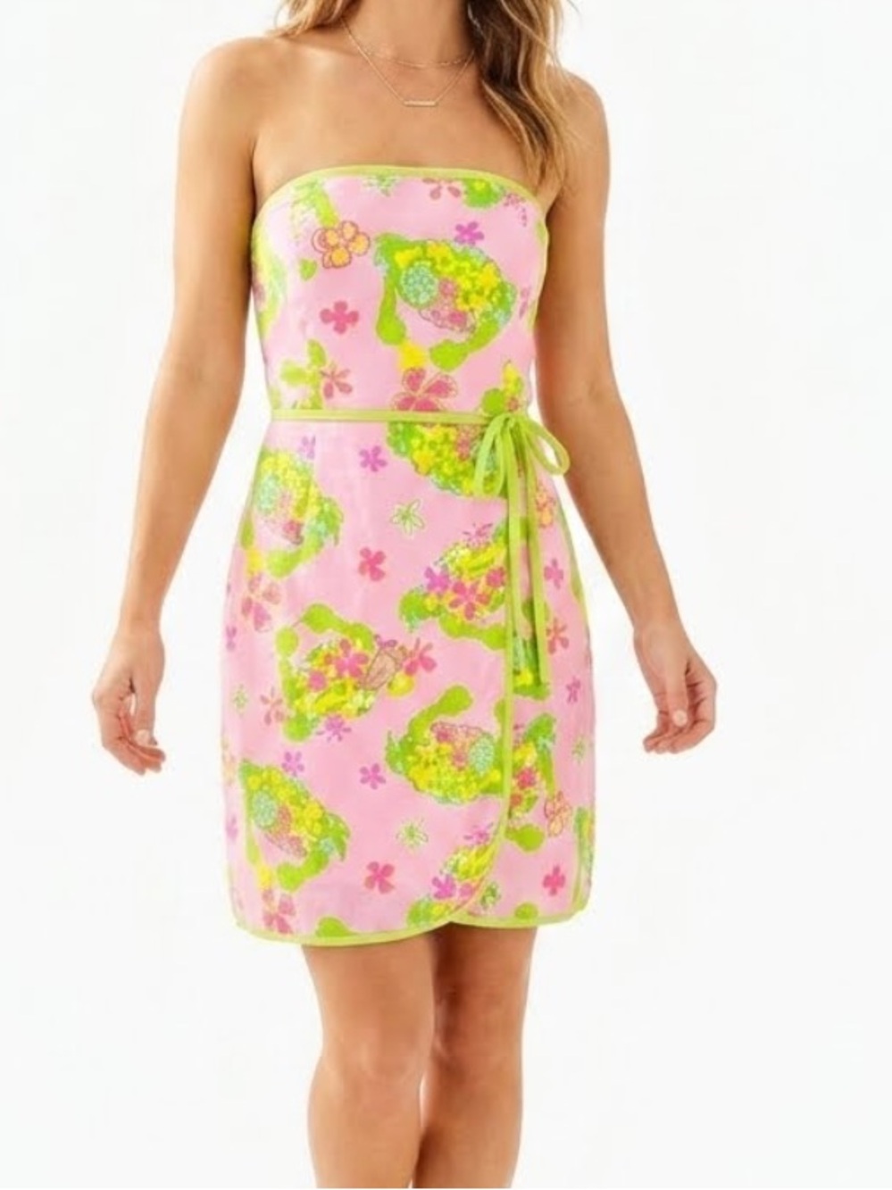 LILLY PULITZER Breena Pink Sands Muscle Beach Floral Faux Wrap Mini Dress Size 0